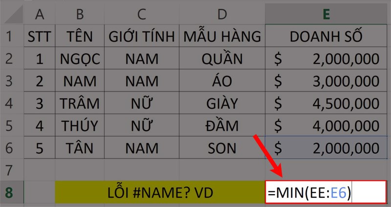 Lỗi #NAME? do công thức tham chiếu.